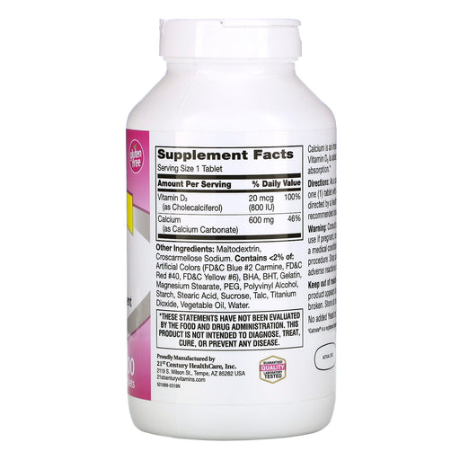 00021st Century 600+D3, Calcium & Vitamin D3 Supplement Tablets/600 mg/400 Count
