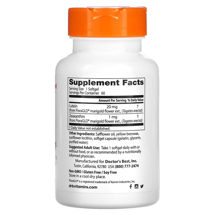 Floraglo Doctor's Best, Lutein with FloraGlo Lutein - Softgels/20 mg/60 Count ...