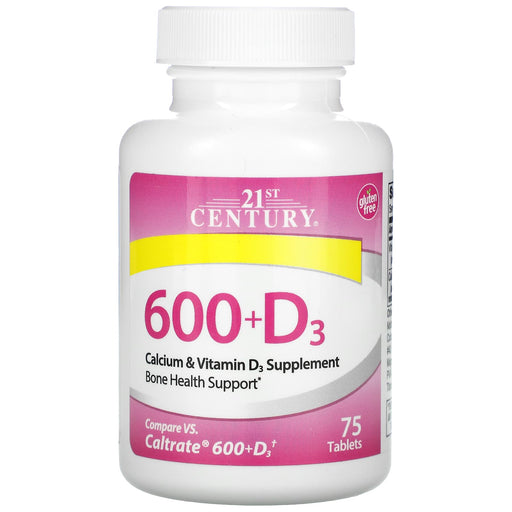 00021st Century 600+D3, Calcium & Vitamin D3 Supplement Tablets/600 mg/75 Count